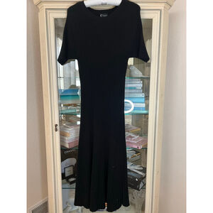 Women's C by Bloomingdale's Cashmere Black Ribbed Midi Dress XL